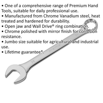 36mm Extra Large Combination Spanner - Durable Open Ended & 12 Point Metric Ring Wrench for Professionals