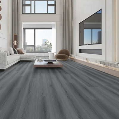 36pcs Dark Grey Rustic Wood Grain Self Adhesive PVC Laminate Flooring Planks Covering 5m²