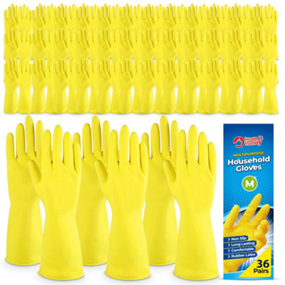 36pk Pairs Bulk Household Rubber Gloves Medium, Yellow Medium Gloves, Washing Up Gloves Medium, Non Slip Cleaning Gloves