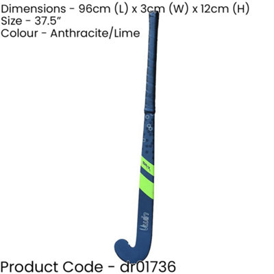 37.5 Inch Carbon Hockey Stick - ANTHRACITE/LIME - Low Bow Comfort Grip Bat