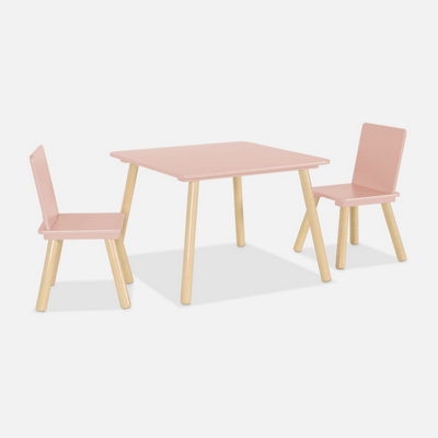 Sweeek. Square Children's Table With 2 Chairs Jude Pink 60X60X43 Cm
