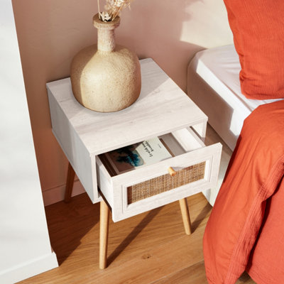 SweeekWoven Rattan Bedside Table With Drawer Boheme Blanc Cassé 39X39X55.4 Cm from B&Q