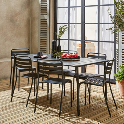 Sweeek6-8 Seater Rectangular Steel Garden Table With Chairs Amelia Anthracite 160X90X72 Cm
