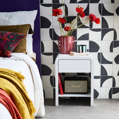 SweeekPair Of 1-Drawer Bedside Tables With A Grooved Wooden Effect White 40X30X53 CmJulia from B&Q