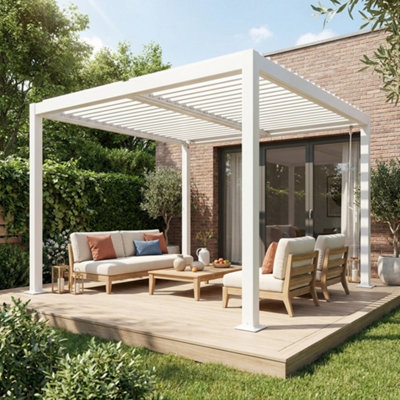 B&Q - SweeekLouvered Pergola Aluminium And Steel 3 X 3M White Palace