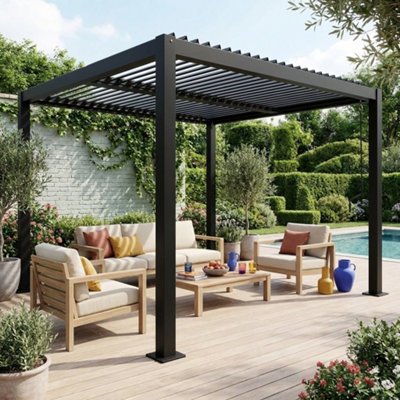 B&Q - SweeekLouvered Pergola Aluminium And Steel 3 X 3M Black Palace