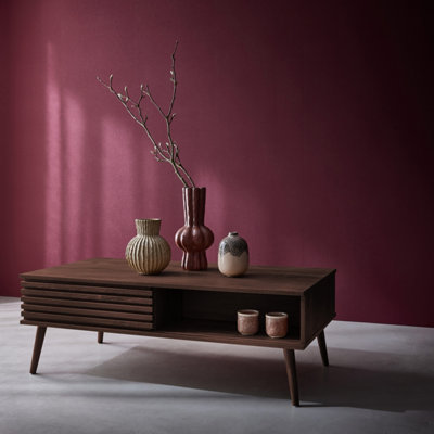 SweeekScandi-Style Coffee Table With Wooden Grooved Effect Madere Walnut 59X119X41.5 Cm from B&Q