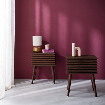 SweeekPair Of Scandi-Style Bedside Tables With Grooved Wood Effect Walnut 29X40X50.5 CmMadere from B&Q