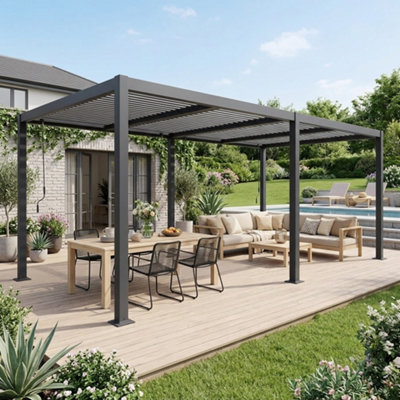 B&Q - SweeekLouvered Pergola Aluminium And Steel 6 X 3M AnthracitePalace