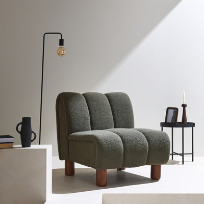 SweeekArmchair With Rounded Wooden Legs And Khaki Bouclette Fabric from B&Q