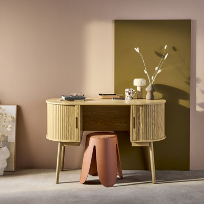 Sweeek120Cm Grooved Wooden-Effect Oval Desk With Two Storage Spaces Legacy Natural 120X55X77 Cm from B&Q