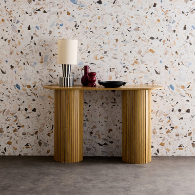 SweeekScandinavian Oval Console With Grooved Wooden Effect Legacy Natural 120X35X75 Cm from B&Q