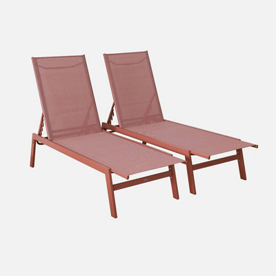 Sweeek. Pair Of Textilene And Metal Multi-Position Loungers Flora Terracotta 155X59X106 Cm from B&Q