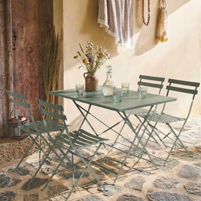 Sweeek4-Seater Folding Metal Bistro Garden Table Khaki Green 110X70X71 CmEmilia