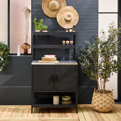 B&Q - SweeekBlack Steel Outdoor Kitchen With 2 Hanging Shelves And 2 Doors L80Cm