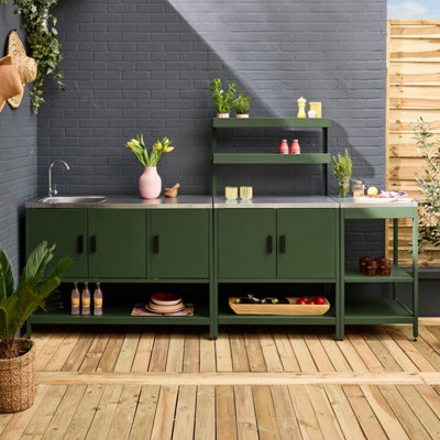 B&Q - SweeekOutdoor Kitchen 3 Modules In Stainless Steel GreenNaxos