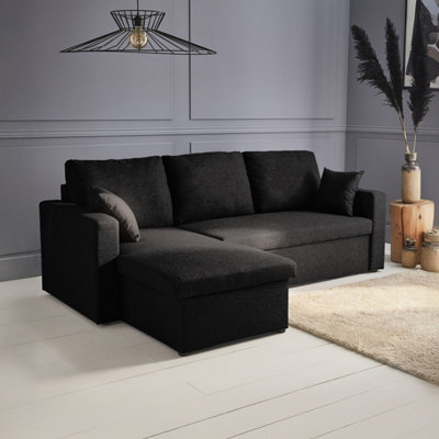 Sweeek. 3-Seater Reversible Corner Sofa Bed With Storage Convertible Smile Black 213.5X136.5X83 Cm from B&Q