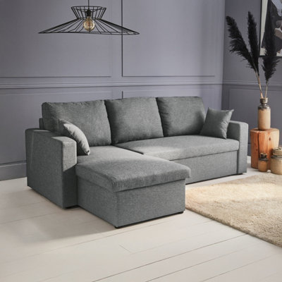 Sweeek. 3-Seater Reversible Corner Sofa Bed With Storage Convertible Smile Light Grey 213.5X136.5X83 Cm from B&Q