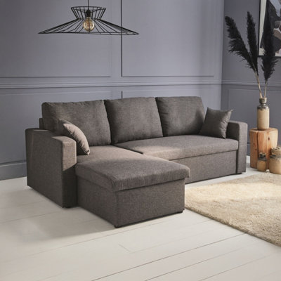 Sweeek. 3-Seater Reversible Corner Sofa Bed With Storage Convertible Smile Charcoal Grey 213.5X136.5X83 Cm from B&Q