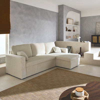 3-Seater Large Corduroy Corner Sofa Bed Sweeek from B&Q