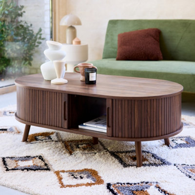 SweeekCoffee Table With Sliding Doors And Grooved Wooden-Effect Compartments Legacy Walnut 110X59X39 Cm from B&Q