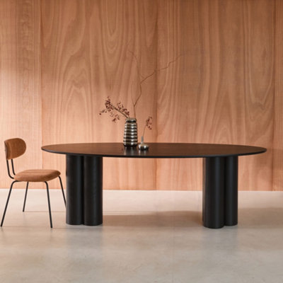 Sweeek8-Seater Oval Dining Table Rubberwood And Oak Veneer Black 220X110X73 CmLeonore