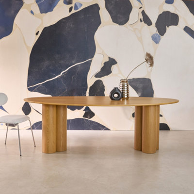 Sweeek8-Seater Oval Dining Table Rubberwood And Oak Veneer Natural 220X110X73 CmLeonore