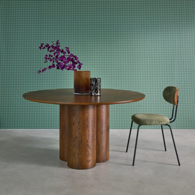 Sweeek4-Seater Round Dining Table Rubberwood And Oak Veneer Leonore Walnut Coloured 130X130X73 Cm