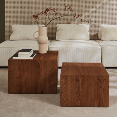 SweeekSet Of 2 Square Wood Effect Nesting Coffee Tables Walnut 58X58X40 CmSylva