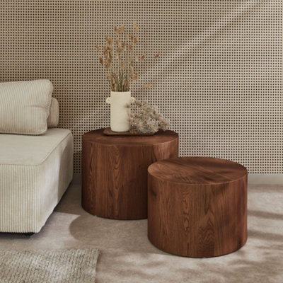 SweeekSet Of 2 Round Nesting Coffee Tables Wood Effect Walnut 58X58X40 CmSylva