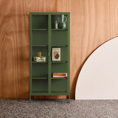 B&Q - SweeekSideboardSteel And Tempered Glass China Cabinet With 2 Doors  Green 80X35X180 CmArkansas