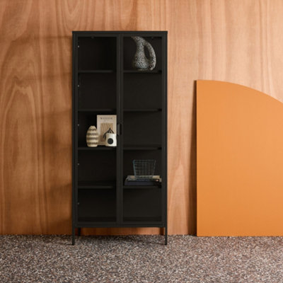B&Q - SweeekSideboardSteel And Tempered Glass China Cabinet With 2 Doors  Black 80X35X180 CmArkansas