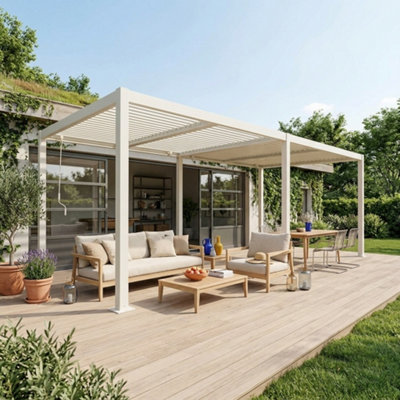 B&Q - SweeekLouvered Pergola Aluminium And Steel 6 X 3M BeigePalace