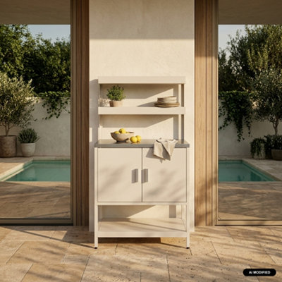 Sweeek Unisex Beige Steel Outdoor Kitchen Hanging Shelves Doors L80cm In Size 2 - Image 2