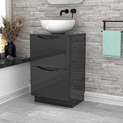 Nes Home Dark Grey 500mm Freestanding Vanity Round Ceramic Countertop Basin from B&Q