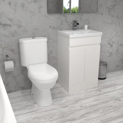 Nes Home Alaska 500mm Gloss White Basin Vanity & Close Coupled Toilet from B&Q