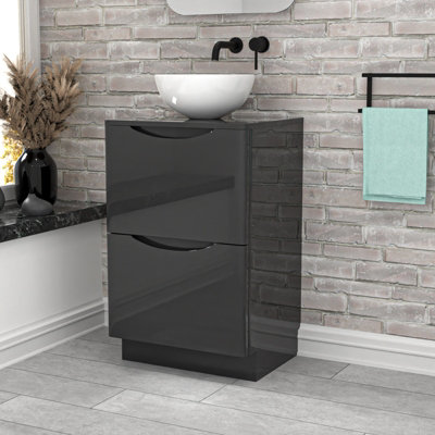 B&Q -  Anthracite 500mm Bathroom Freestanding Vanity Unit Round Ceramic Basin
