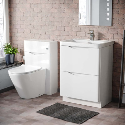 Nes Home 600mm Freestanding White Vanity CabinetWc & Rimless Modern Btw Toilet Set from B&Q