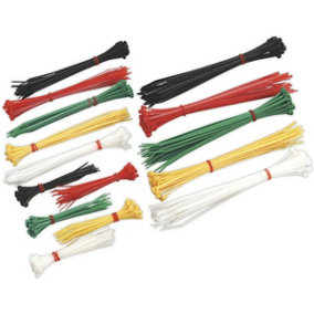 375 Piece Cable Tie Assortment - Five Colours - Three Sizes - Electrical Zip Tie