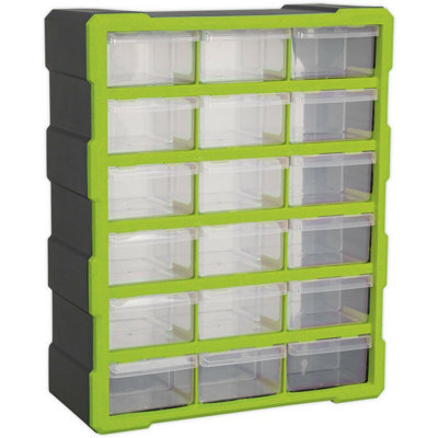 375 x 165 x 470mm 18 Drawer Parts Cabinet - GREEN - Wall Mounted / Standing Box