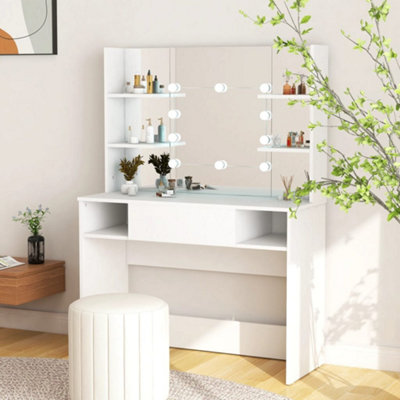 Berkfield Makeup Table With Led Lights 100X40x135 Cm Mdf White