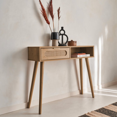 Sweeek100Cm Wood And Cane Rattan Console Table Eva Natural 100X29X81 Cm from B&Q