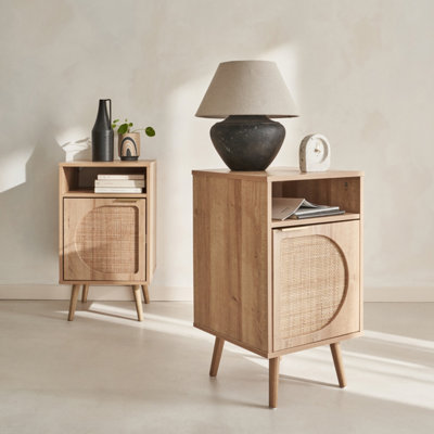 Sweeek. Pair Of Wood And Rounded Cane Rattan Bedside Tables Eva Natural 40X39X70 Cm from B&Q