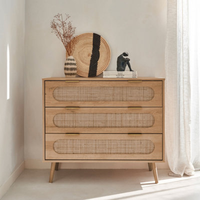 Sweeek3-Drawer Chest With Wood And Rounded Cane Rattan Natural 90X39X79 CmEva from B&Q