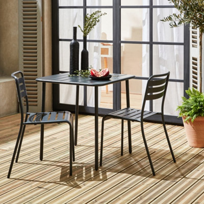 Sweeek2-Seater Square Steel Garden Table Set With 2 Chairs Anthracite 70X70X72.5 CmAmelia