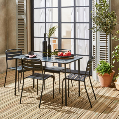 Sweeek4-Seater Rectangular Steel Garden Table Set With Chairs Amelia Anthracite 120X70X72.5 Cm