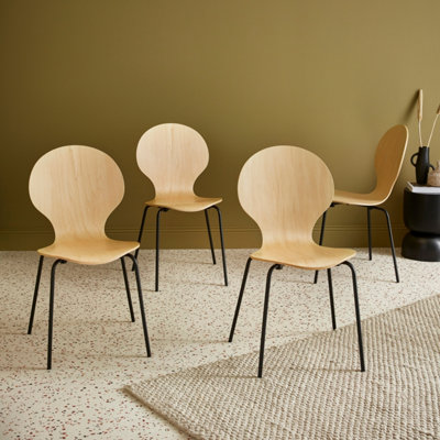 Set Of 4 Retro Wooden Stacking Chairs NaturalSweeek