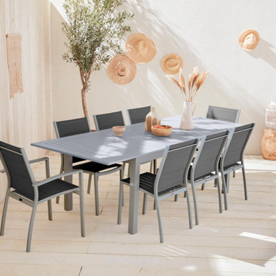 Sweeek8-Seater Extendable Aluminium Garden Table Set With Chairs Grey 244X100X75 CmChicago 8