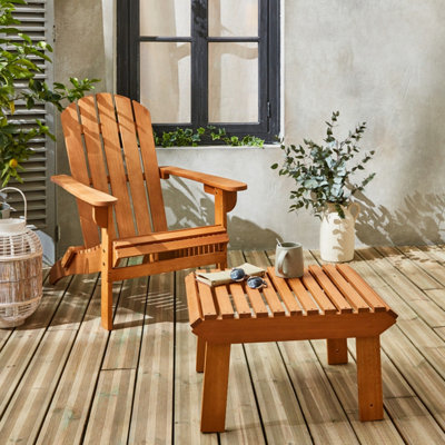 SweeekFoldable Wooden Retro Garden Deck Chair With Side Table Adirondack Salamanca Natural 69X139.2X90 Cm