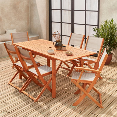Sweeek6-Seater Extendable Wooden Garden Table Set With Chairs Natural 240X100X75 CmAlmeria 6